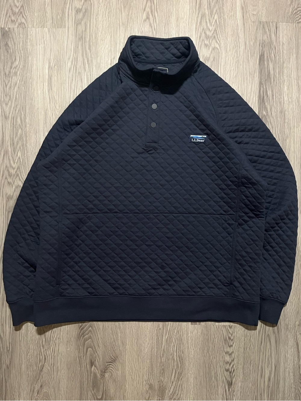 L.L. Bean blue quilted quarter snap button crewneck long sleeve sweater mens XL